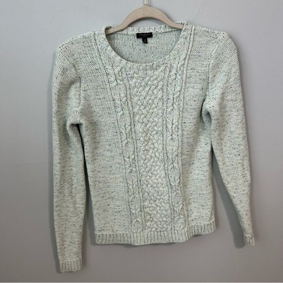 Talbots Gray Light Blue Speckled Cable Knit Crewneck Sweater Women’s Size Small - Picture 1 of 5